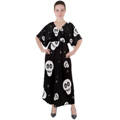 Skull Pattern V-neck Boho Style Maxi Dress by Ket1n9