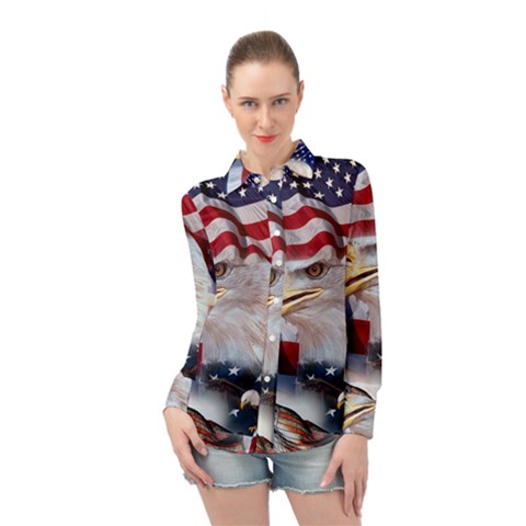 United States Of America Images Independence Day Long Sleeve Chiffon Shirt by Ket1n9