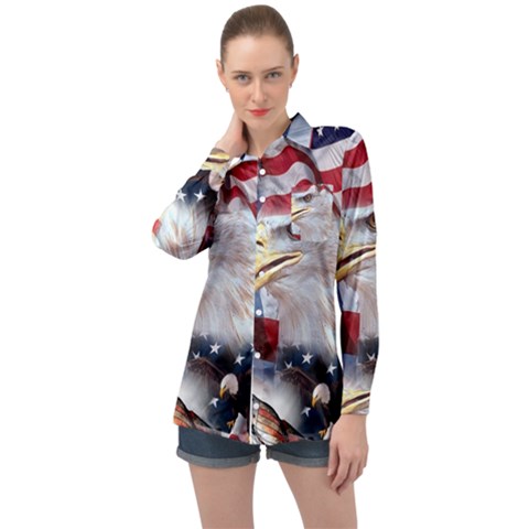 United States Of America Images Independence Day Long Sleeve Satin Shirt by Ket1n9