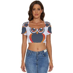 Owl Logo Short Sleeve Square Neckline Crop Top  by Ket1n9