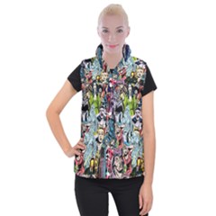 Vintage Horror Collage Pattern Women s Button Up Vest by Ket1n9