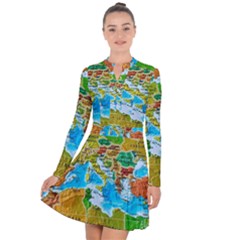 World Map Long Sleeve Panel Dress by Ket1n9