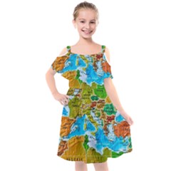 World Map Kids  Cut Out Shoulders Chiffon Dress by Ket1n9