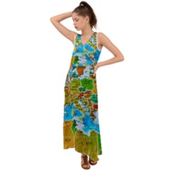 World Map V-neck Chiffon Maxi Dress by Ket1n9