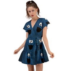 Funny Face Flutter Sleeve Wrap Dress by Ket1n9