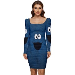 Funny Face Women Long Sleeve Ruched Stretch Jersey Dress by Ket1n9