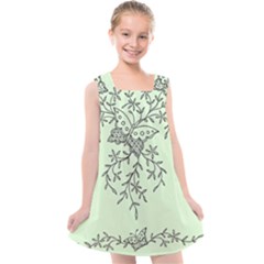 Illustration Of Butterflies And Flowers Ornament On Green Background Kids  Cross Back Dress by Ket1n9