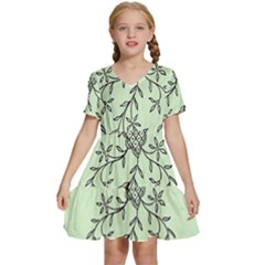 Illustration Of Butterflies And Flowers Ornament On Green Background Kids  Short Sleeve Tiered Mini Dress by Ket1n9