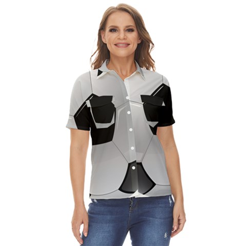 Soccer Ball Women s Short Sleeve Double Pocket Shirt by Ket1n9