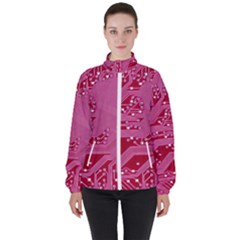 Pink Circuit Pattern Women s High Neck Windbreaker by Ket1n9