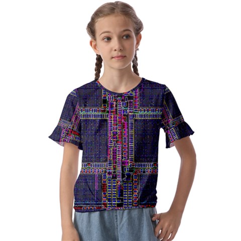 Cad Technology Circuit Board Layout Pattern Kids  Cuff Sleeve Scrunch Bottom T-shirt by Ket1n9