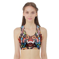 Wood Sculpture Bali Logo Sports Bra With Border by Ket1n9