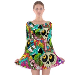 Crazy Illustrations & Funky Monster Pattern Long Sleeve Skater Dress by Ket1n9