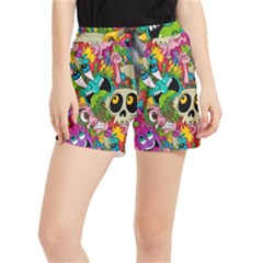 Crazy Illustrations & Funky Monster Pattern Women s Runner Shorts by Ket1n9