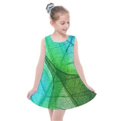 Sunlight Filtering Through Transparent Leaves Green Blue Kids  Summer Dress by Ket1n9