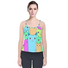 Cat Animals Cartoon Pattern Velvet Spaghetti Strap Top by Cendanart