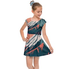 Mountain Landscape Sky Fuji Nature Kids  Cap Sleeve Dress by Cendanart