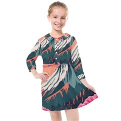 Mountain Landscape Sky Fuji Nature Kids  Quarter Sleeve Shirt Dress by Cendanart