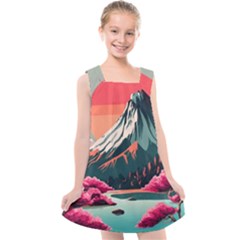 Mountain Landscape Sky Fuji Nature Kids  Cross Back Dress by Cendanart