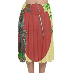 Meme Samurai Artwork Japaneses Velvet Flared Midi Skirt by Cendanart