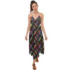 Alien Patterns Vector Graphic Halter Tie Back Dress  by Ket1n9