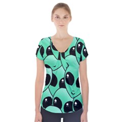 Art Alien Pattern Short Sleeve Front Detail Top by Ket1n9