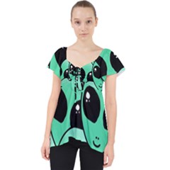 Art Alien Pattern Lace Front Dolly Top by Ket1n9