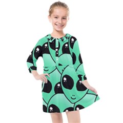 Art Alien Pattern Kids  Quarter Sleeve Shirt Dress by Ket1n9