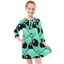 Art Alien Pattern Kids  Quarter Sleeve Shirt Dress View1