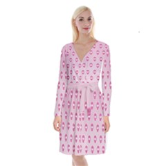 Alien Pattern Pink Long Sleeve Velvet Front Wrap Dress by Ket1n9