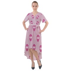 Alien Pattern Pink Front Wrap High Low Dress by Ket1n9