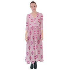 Alien Pattern Pink Button Up Maxi Dress by Ket1n9