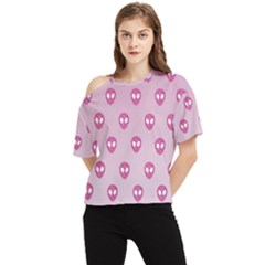 Alien Pattern Pink One Shoulder Cut Out T-shirt by Ket1n9