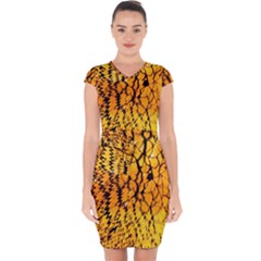 Yellow Chevron Zigzag Pattern Capsleeve Drawstring Dress  by Ket1n9