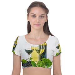 White Wine Red Wine The Bottle Velvet Short Sleeve Crop Top  by Ket1n9