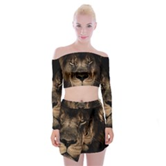 African Lion Mane Close Eyes Off Shoulder Top With Mini Skirt Set by Ket1n9