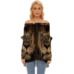 African Lion Mane Close Eyes Off Shoulder Chiffon Pocket Shirt by Ket1n9