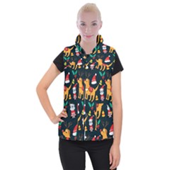 Funny Christmas Pattern Background Women s Button Up Vest by Ket1n9