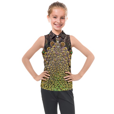 Peacock Feathers Wheel Plumage Kids  Sleeveless Polo T-shirt by Ket1n9