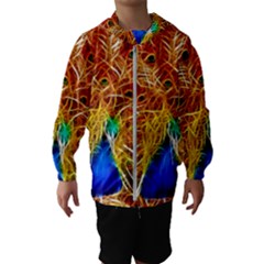 Fractal Peacock Art Kids  Hooded Windbreaker by Ket1n9