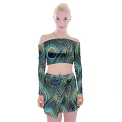 Feathers Art Peacock Sheets Patterns Off Shoulder Top With Mini Skirt Set by Ket1n9