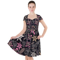 Flower Art Pattern Cap Sleeve Midi Dress by Ket1n9