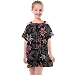 Flower Art Pattern Kids  One Piece Chiffon Dress by Ket1n9