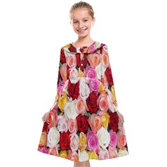 Rose Color Beautiful Flowers Kids  Midi Sailor Dress by Ket1n9