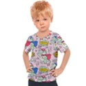 Seamless Pattern With Many Funny Cute Superhero Dinosaurs T-rex Mask Cloak With Comics Style Inscrip Kids  Sports T-Shirt View1