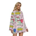 Seamless Pattern With Many Funny Cute Superhero Dinosaurs T-rex Mask Cloak With Comics Style Inscrip Round Neck Long Sleeve Bohemian Style Chiffon Mini Dress View3