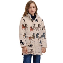 Horses For Courses Pattern Kids  Hooded Longline Puffer Jacket by Ket1n9