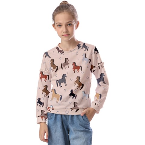 Horses For Courses Pattern Kids  Long Sleeve T-shirt With Frill  by Ket1n9