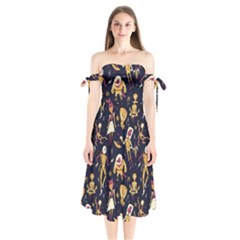 Alien Surface Pattern Shoulder Tie Bardot Midi Dress by Ket1n9