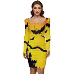 Halloween Night Terrors Women Long Sleeve Ruched Stretch Jersey Dress by Ket1n9